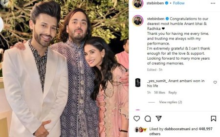 स्टेबिन बेन ने अनंत अंबानी और राधिका मर्चेंट के लिए एक हार्दिक नोट के साथ अंदर की झलक साझा की